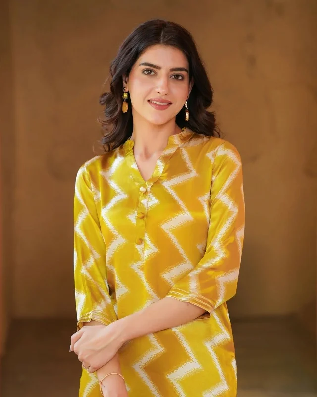 Aayaa Pure Muslin printed Kurti & Pant - Multi Color Classic Straight-Leg Pants