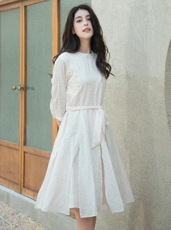 Woman 3/4 Sleeves Cotton Fashion Lily Dress Mid-Calf Spot Print Dress by Kaja Clothing - Tiffany Dress