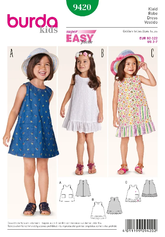 Burda Pattern 9420- Girls Dress Boat Neckline Classic
