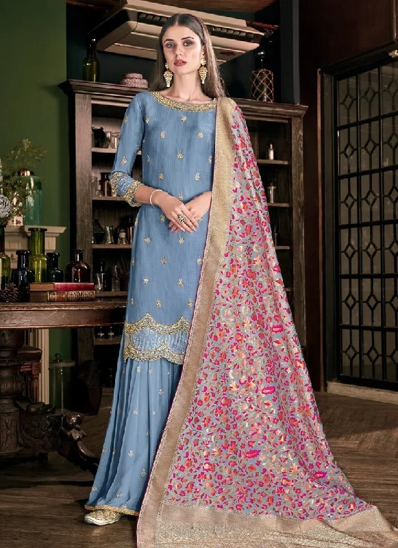Sky Blue Palazzo style Dress Silk Pencil Office Professional