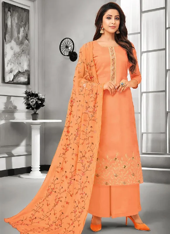 Orange Pure Maslin Silk Palazzo Dress Tunics Winter warm