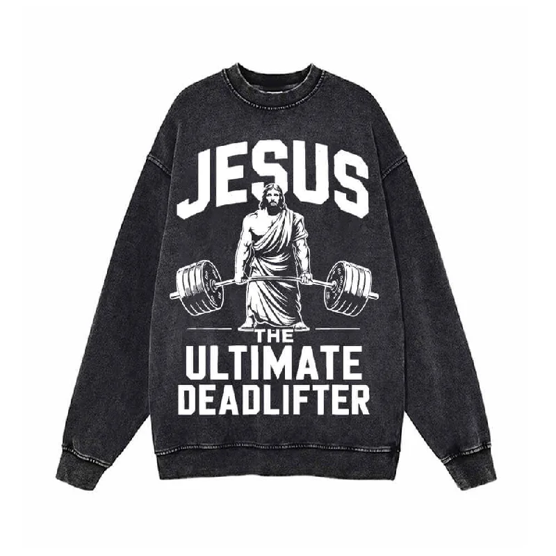 Jesus The Ultimate Deadlifter Vintage Washed Sweatshirt Hoodie with Tie-Dye Psychedelic Retro