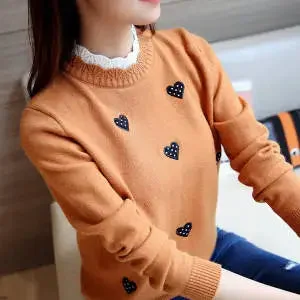 2024 New Bottoming Sweater Women's Fall/Winter Knitted Top Knit Sweater Ladies Embroidery Loose Wild Short Pullover Female A287