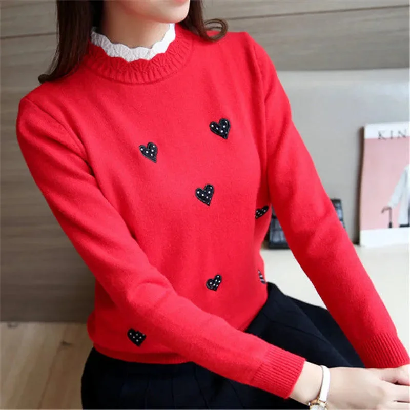 2024 New Bottoming Sweater Women's Fall/Winter Knitted Top Knit Sweater Ladies Embroidery Loose Wild Short Pullover Female A287