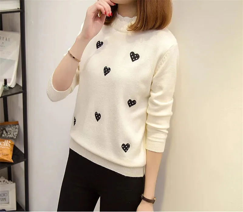 2024 New Bottoming Sweater Women's Fall/Winter Knitted Top Knit Sweater Ladies Embroidery Loose Wild Short Pullover Female A287