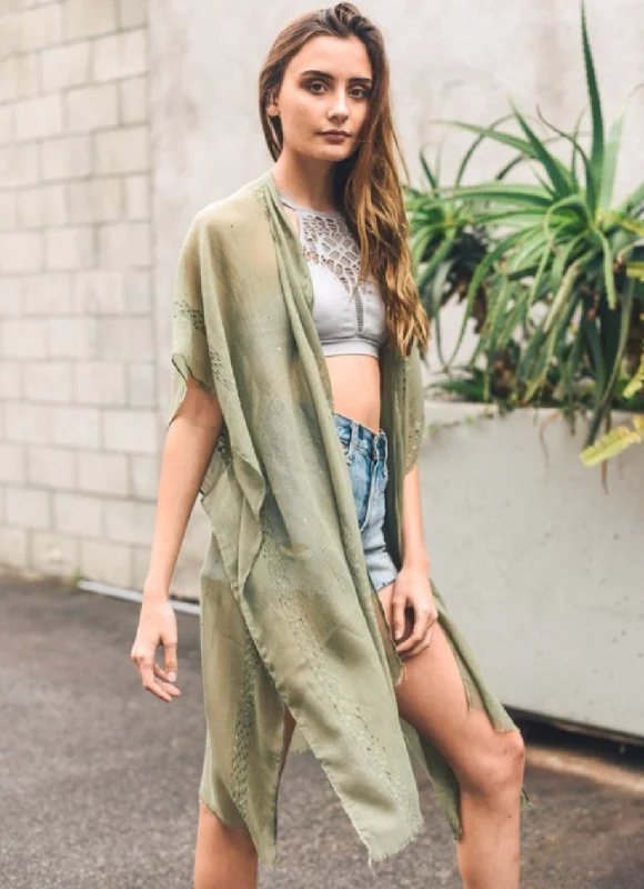 Arie - Sage Boho Kimono w/ Sequins