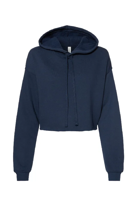 Bella + Canvas Womens Cropped Fleece Hooded Sweatshirt Hoodie - Navy Blue