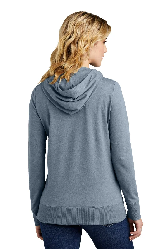 District Womens French Terry Full Zip Hooded Sweatshirt Hoodie - Heather Flint Blue