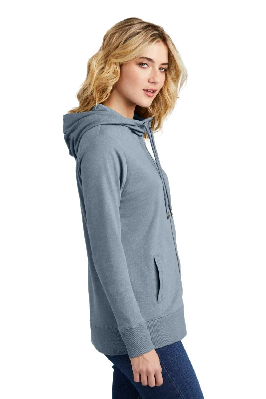 District Womens French Terry Full Zip Hooded Sweatshirt Hoodie - Heather Flint Blue