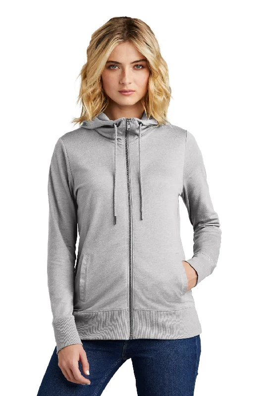 District Womens French Terry Full Zip Hooded Sweatshirt Hoodie - Heather Light Grey