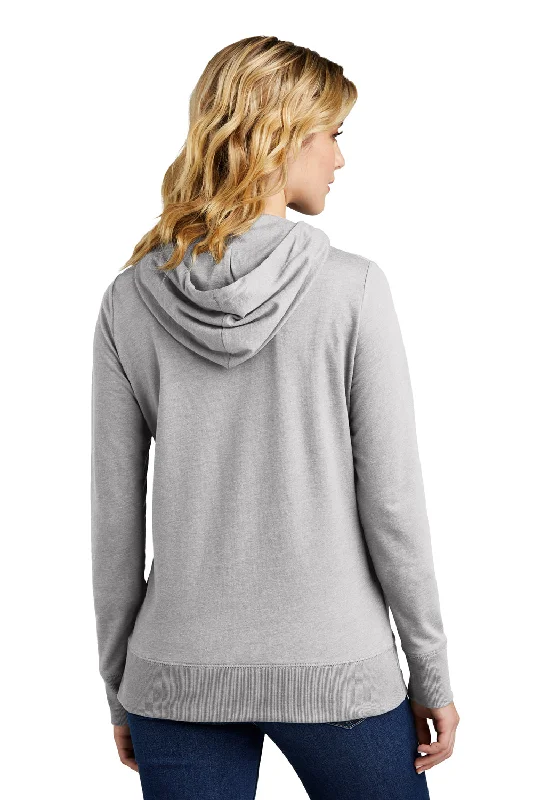 District Womens French Terry Full Zip Hooded Sweatshirt Hoodie - Heather Light Grey