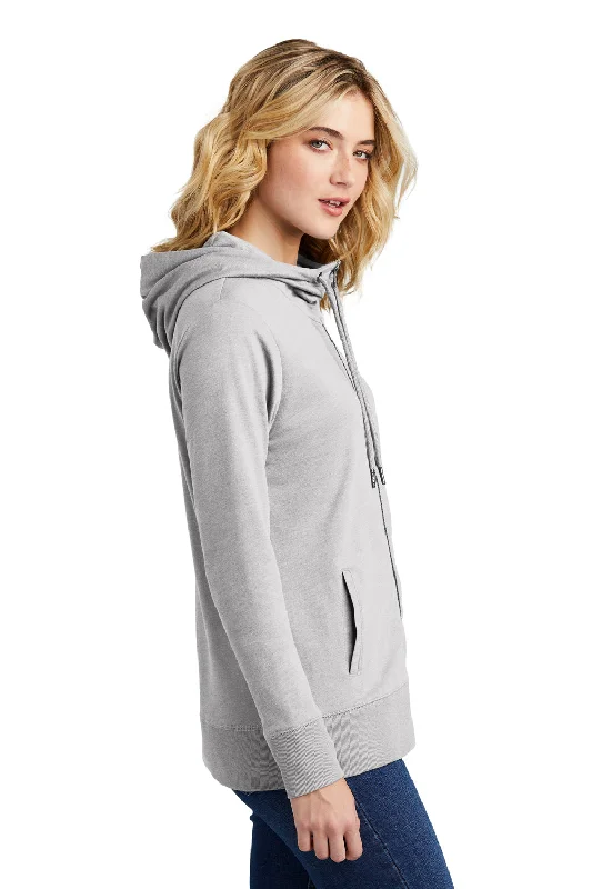 District Womens French Terry Full Zip Hooded Sweatshirt Hoodie - Heather Light Grey