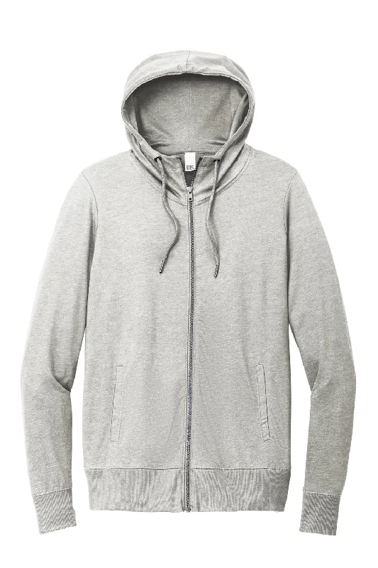 District Womens French Terry Full Zip Hooded Sweatshirt Hoodie - Heather Light Grey