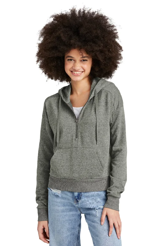 District Womens Perfect Tri Fleece 1/4 Zip Hooded Sweatshirt Hoodie - Heather Charcoal Grey