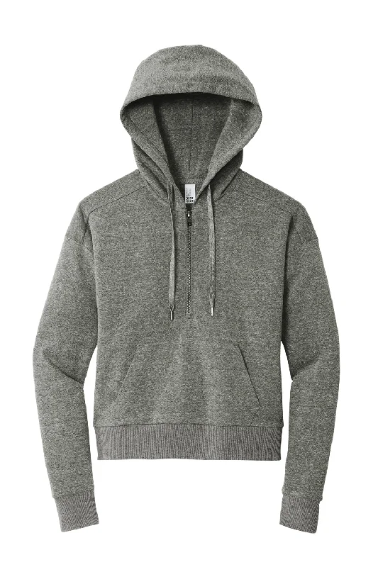 District Womens Perfect Tri Fleece 1/4 Zip Hooded Sweatshirt Hoodie - Heather Charcoal Grey