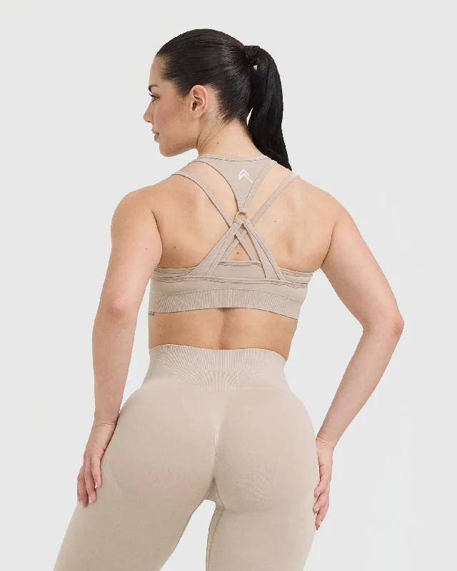 Effortless Seamless Layered Sports Bra | Mushroom Brown