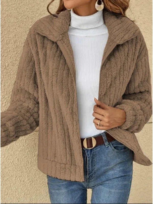 Fall Pure Color Plush Long Sleeve Jacket Coats