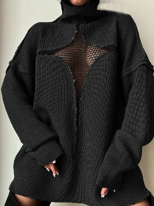 Grid Perspective Turtleneck Pullover Sweater