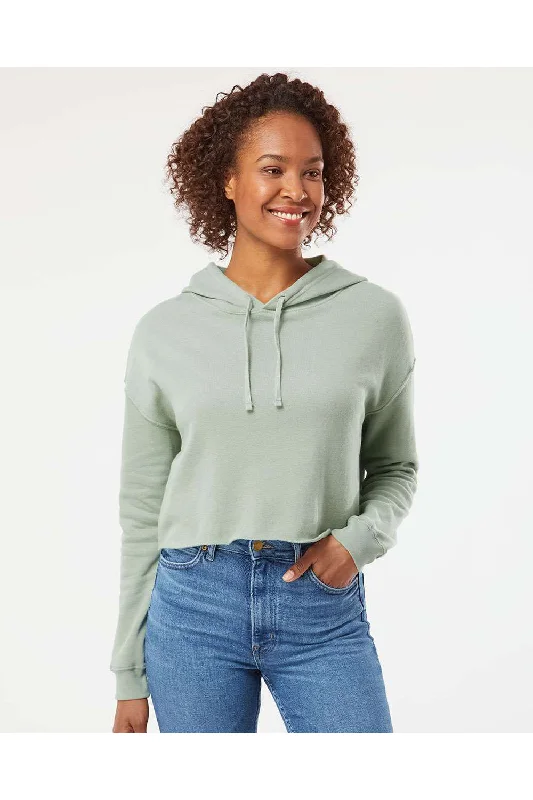 Independent Trading Co. Womens Crop Hooded Sweatshirt Hoodie - Sage Green - NEW