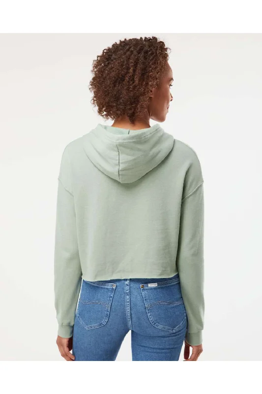 Independent Trading Co. Womens Crop Hooded Sweatshirt Hoodie - Sage Green - NEW