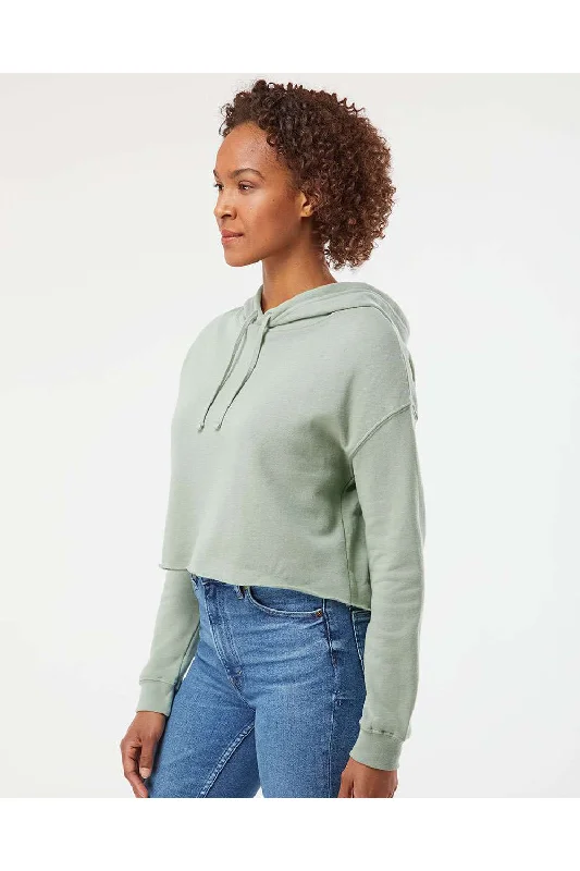 Independent Trading Co. Womens Crop Hooded Sweatshirt Hoodie - Sage Green - NEW