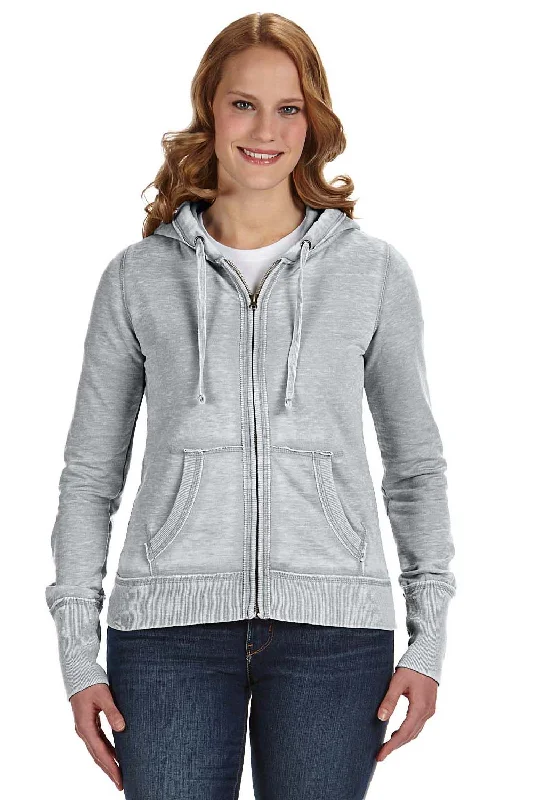 J America Womens Zen Burnout Fleece Full Zip Hooded Sweatshirt Hoodie - Cement Grey