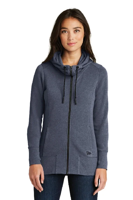 New Era Womens Fleece Full Zip Hooded Sweatshirt Hoodie - Heather Navy Blue