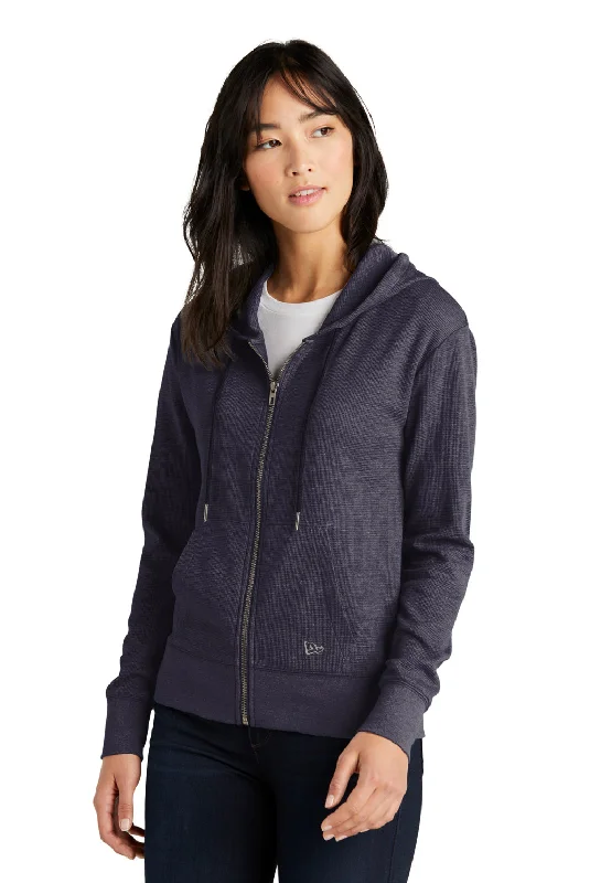 New Era Womens Thermal Full Zip Hooded Sweatshirt Hoodie - Heather True Navy Blue