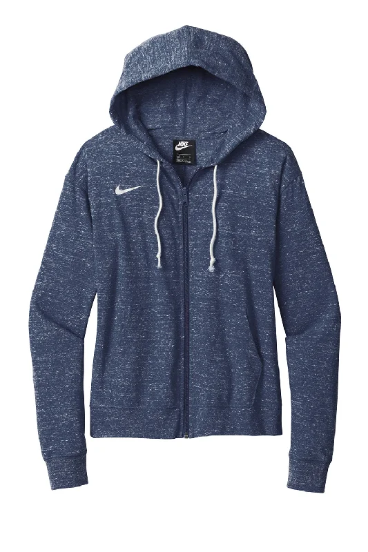 Nike Womens Gym Vintage Full Zip Hooded Sweatshirt Hoodie - Team Navy Blue