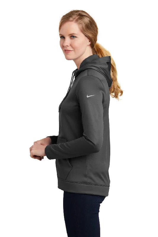 Nike Womens Therma-Fit Moisture Wicking Fleece Full Zip Hooded Sweatshirt Hoodie - Anthracite Grey