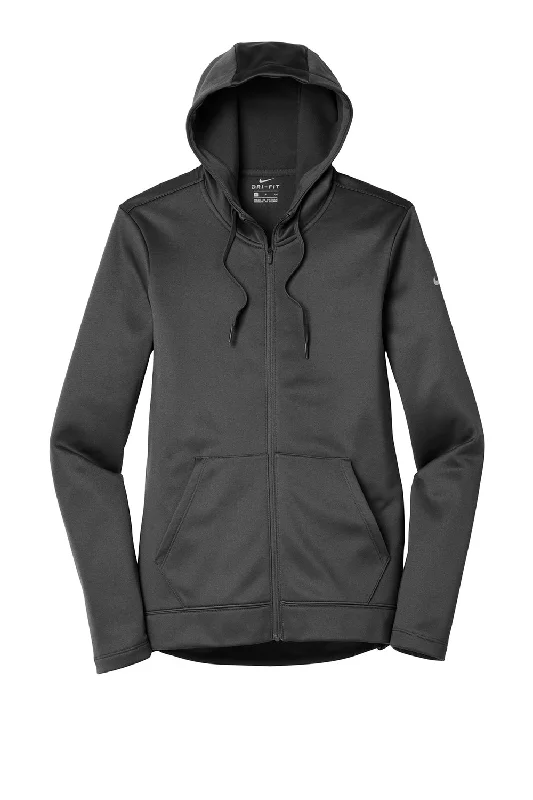 Nike Womens Therma-Fit Moisture Wicking Fleece Full Zip Hooded Sweatshirt Hoodie - Anthracite Grey