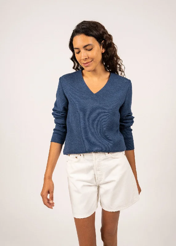 Pull col V Bréhat - en maille de laine fine (JEAN)