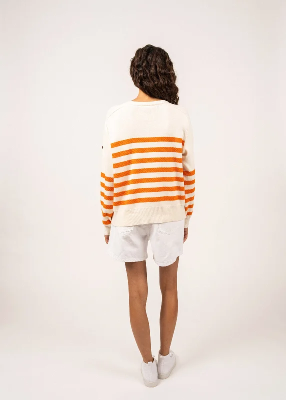 Pull esprit sweat Lanester - rayé, en coton et laine (ECUME/ORANGE FLUO)