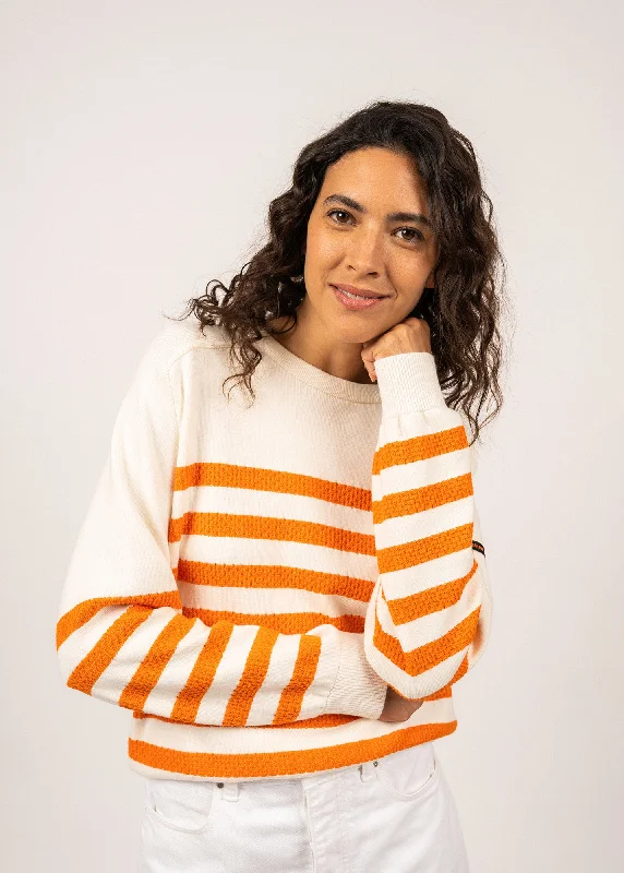 Pull esprit sweat Lanester - rayé, en coton et laine (ECUME/ORANGE FLUO)