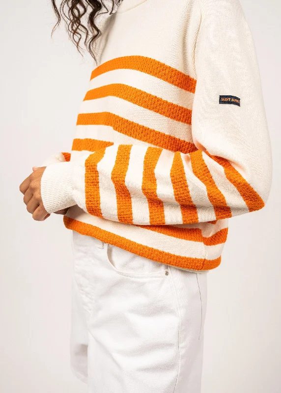 Pull esprit sweat Lanester - rayé, en coton et laine (ECUME/ORANGE FLUO)