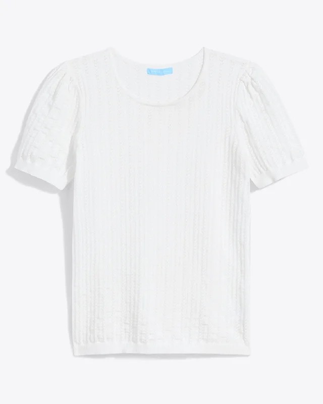 Short Sleeve Sweater in White Pointelle