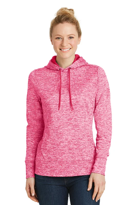 Sport-Tek Womens Electric Heather Moisture Wicking Fleece Hooded Sweatshirt Hoodie - Power Pink Electric - Closeout