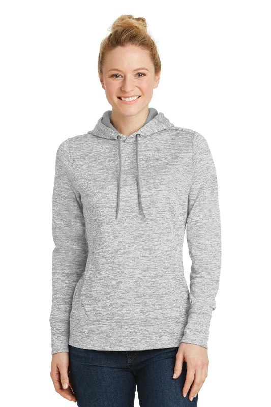 Sport-Tek Womens Electric Heather Moisture Wicking Fleece Hooded Sweatshirt Hoodie - Silver Grey Electric - Closeout