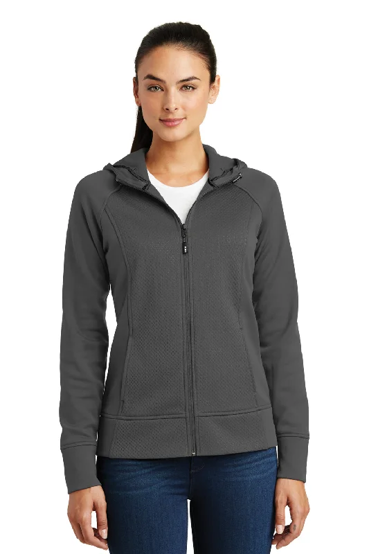 Sport-Tek Womens Rival Tech Moisture Wicking Fleece Full Zip Hooded Sweatshirt Hoodie - Iron Grey - Closeout