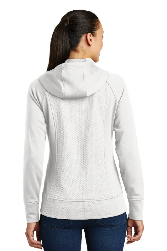 Sport-Tek Womens Rival Tech Moisture Wicking Fleece Full Zip Hooded Sweatshirt Hoodie - White - Closeout