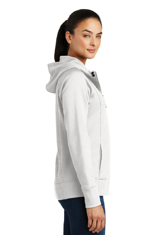 Sport-Tek Womens Rival Tech Moisture Wicking Fleece Full Zip Hooded Sweatshirt Hoodie - White - Closeout