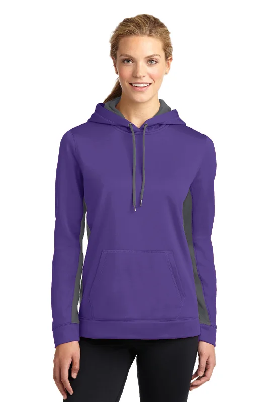 Sport-Tek Womens Sport-Wick Moisture Wicking Fleece Hooded Sweatshirt Hoodie - Purple/Dark Smoke Grey