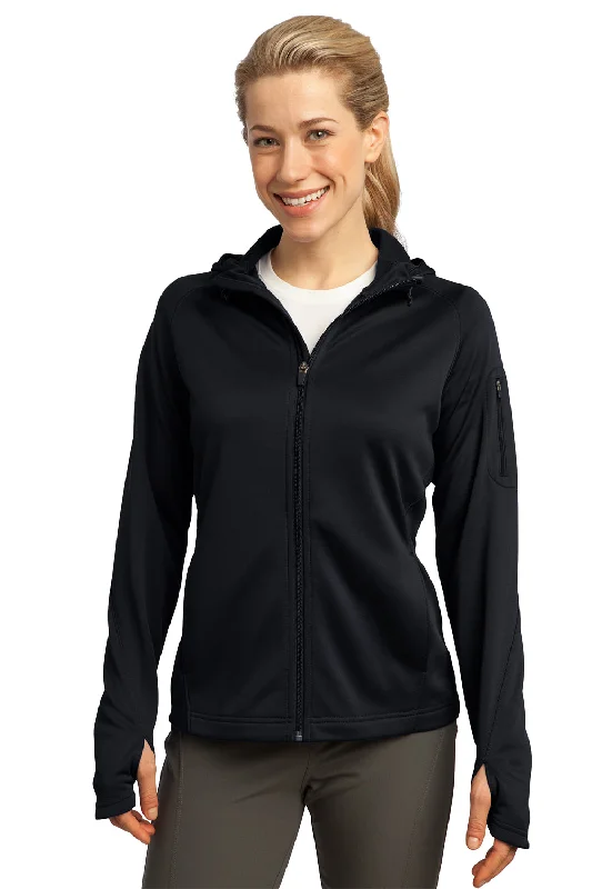 Sport-Tek Womens Tech Moisture Wicking Fleece Full Zip Hooded Sweatshirt Hoodie - Black