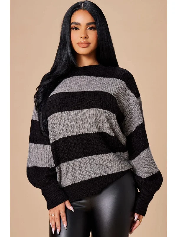 Striped Colorblock Long Sleeve Loose Sweater