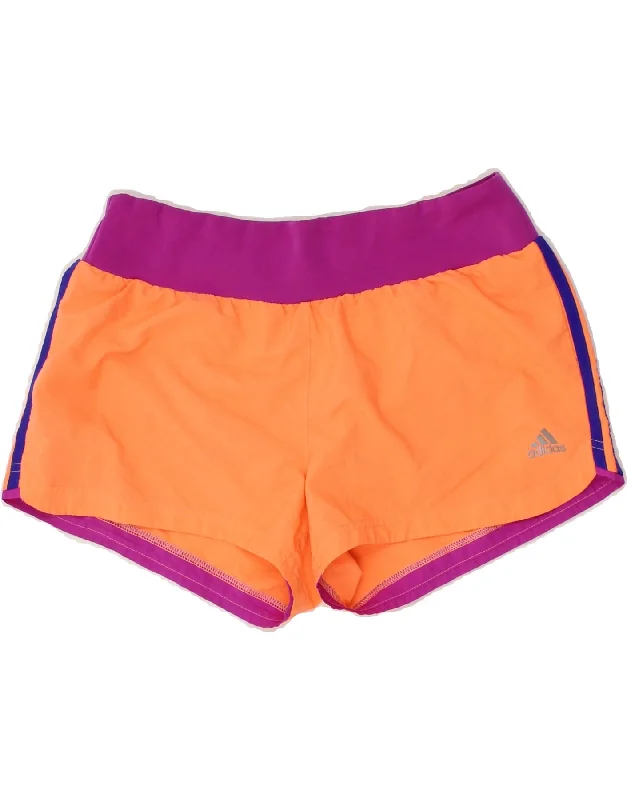 ADIDAS Womens Sport Shorts UK 14 Medium Orange Colourblock