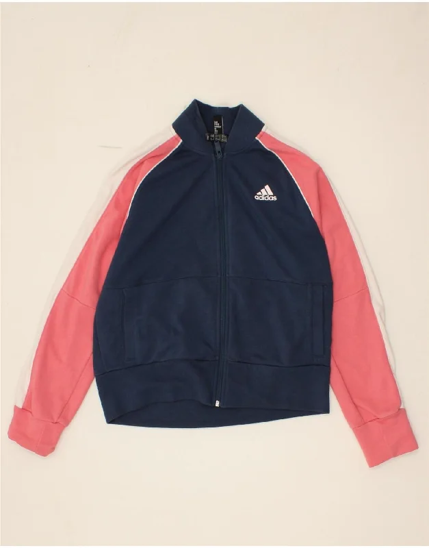 ADIDAS Womens Tracksuit Top Jacket UK 12/14 Medium Navy Blue Colourblock