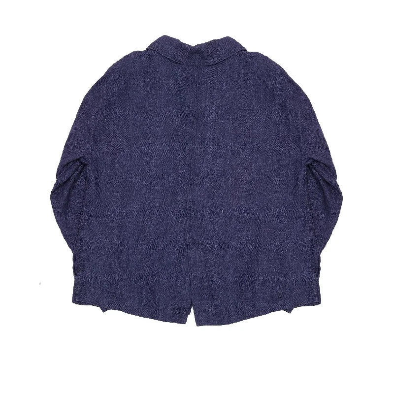 Album Di Famiglia Linen Loose Blazer in Navy