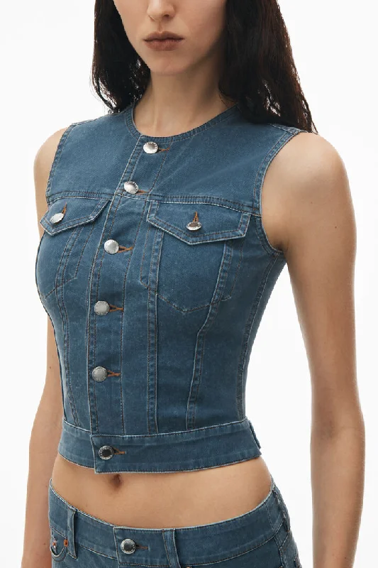 ALEXANDER WANG Women Trompe Loeil Denim Fitted Vest