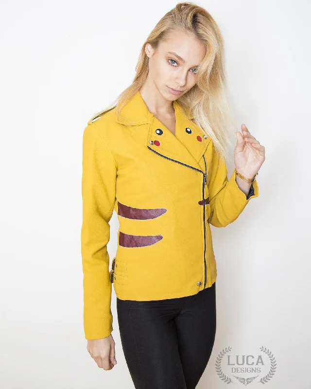 Womens Nintendo Pokemon Pikachu Leather Jacket Yellow