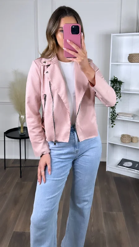 Cora Dusky Pink Suede Finish Collared Jacket